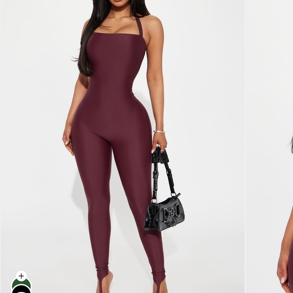 Pants - Women's Burgundy Halter Jumpsuit
